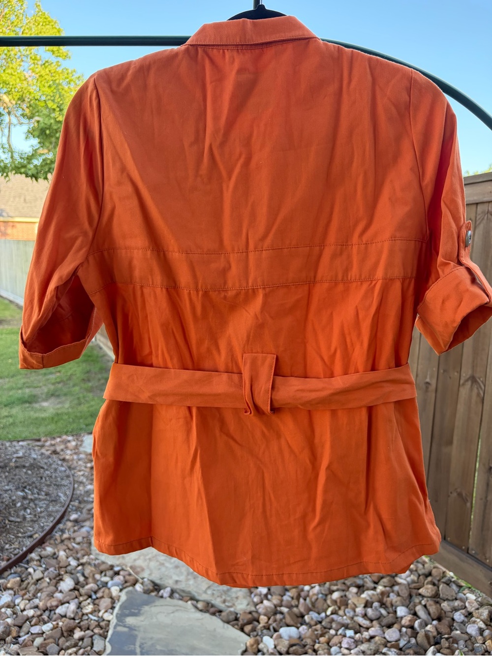 Women's Orange Button-Front Utility Shirt with Brown Shoulder Yokes - Picture 2 of 5